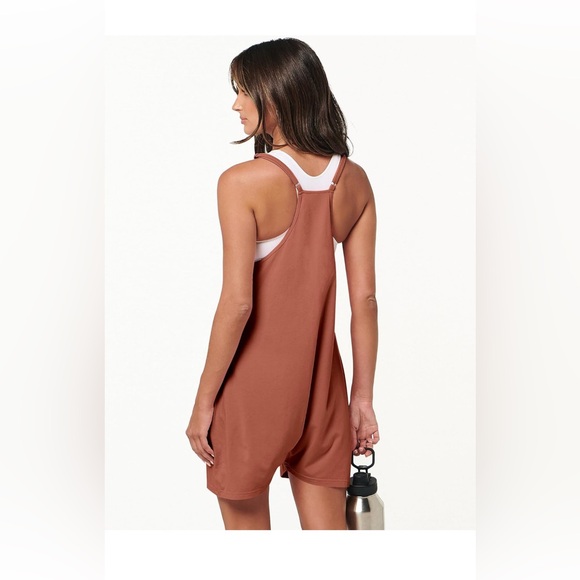 Rust Sleeveless Romper with Pockets - Picture 2 of 5